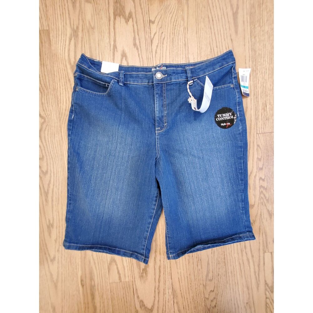 Style & Co. Women's 16 Tummy Control Bermuda Shorts Denim Strech New